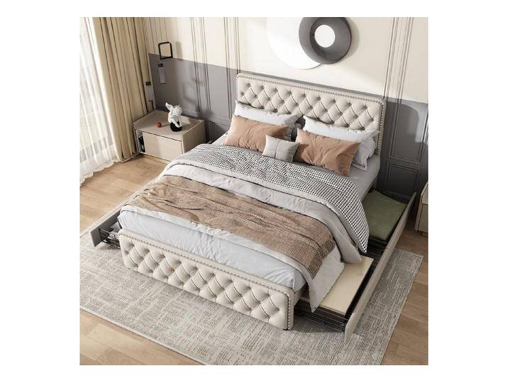REDOM Polsterbett Doppelbett (Höhenverstellbares Kopfteil), 160 X 200 cm,ohne-Matratze,mit vier Schubladen, beige, ohne-Matratze, Beige von OTTO