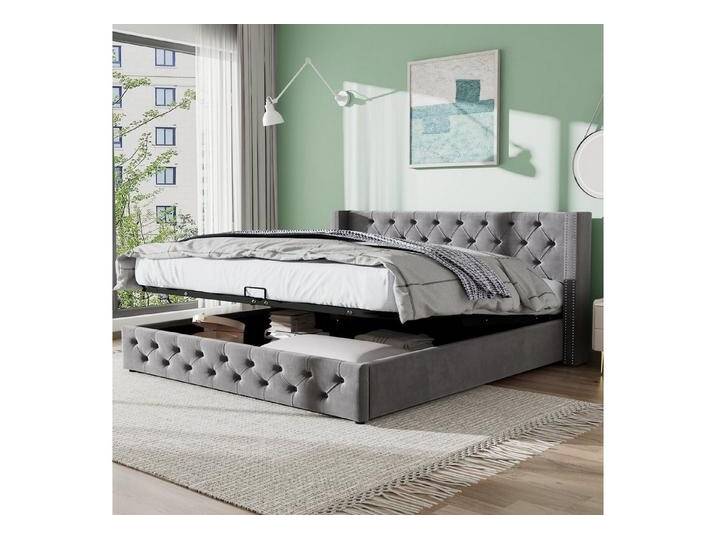 REDOM Polsterbett Doppelbett Bett Stauraumbett Jugendbett gepolsteres Bettgestell (Massivholz Untergestell mit Hydraulisch anhebbarer Bettstauraum, Samt Bezug Funktionsbett mIt Staufächer 140x200 cm mit Matratze), mit weichem Kopfteil Schaum-Polsterung Ohrenform Große Knopfnähte, grau, Stil 1 REDOM Polsterbett Doppelbett Bett Stauraumbett Jugendbett gepolsteres Bettgestell (Massivholz Untergestell mit Hydraulisch anhebbarer Bettstauraum, Samt Bezug Funktionsbett mIt Staufächer 140x200 cm mit Matratze), mit weichem Kopfteil Schaum-Polsterung Ohrenform Große Knopfnähte, grau, Stil 1 von OTTO