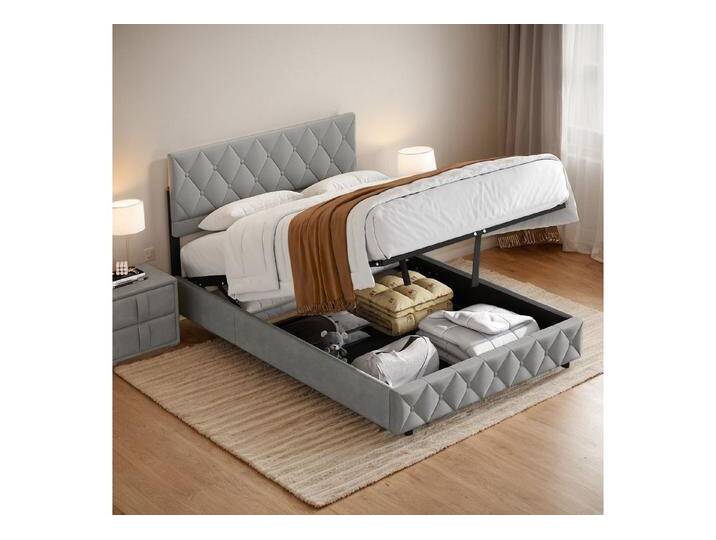 REDOM Polsterbett Funktionsbett Stauraumbett (Strapazierfähig und schmutzabweisend,elastische Polsterung, 160 x 200 cm mit Lattenrost Inklusive Matratze), Lattenrost, schlichtes Design, grau von OTTO