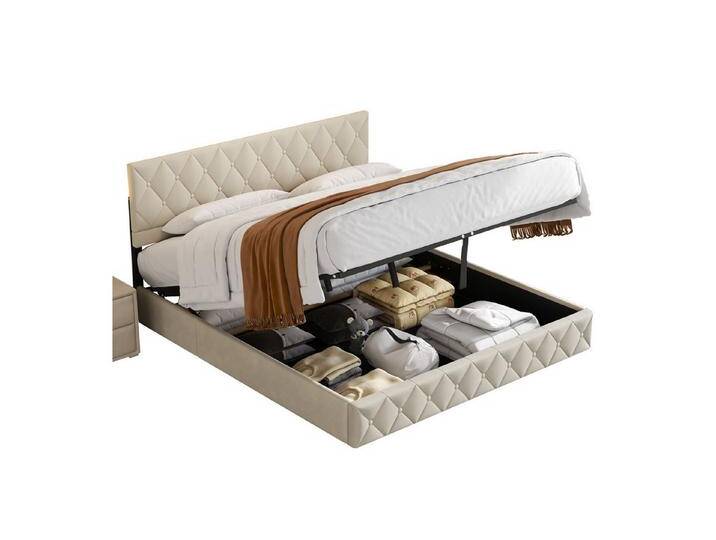 REDOM Polsterbett Funktionsbett Stauraumbett (Strapazierfähig und schmutzabweisend,elastische Polsterung, 180 x 200 cm mit Lattenrost ohne Matratze), Lattenrost, schlichtes Design von OTTO