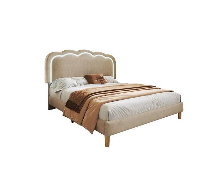 REDOM Polsterbett Jugendbett (mit Kopfteil in Blumenform und Lattenrost, 140 x 200 cm Ohne Matratze), Hautfreundlichem Samtstoff, beige, Beige von OTTO