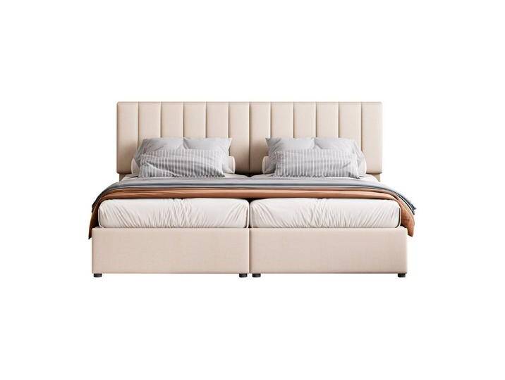 REDOM Polsterbett Kinderbett, hydraulisches Stauraumbett (hautfreundliches Leinen-Hochkastenbett, 180 x 200 cm), ohne Matratze, beige, beige von OTTO