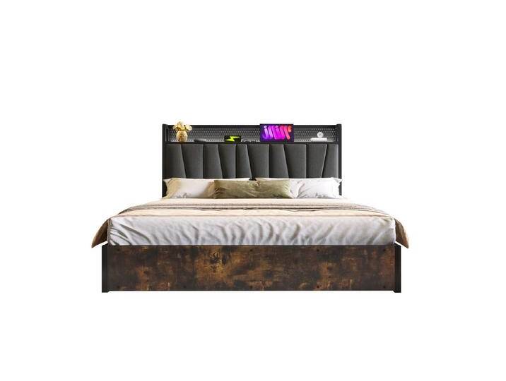 REDOM Polsterbett Metallbett (mit aufladen USB Ladefunktion Kopfteil und LED-Beleuchtung), 160 x 200 cm Inklusive Matratze, grau, Inklusive-Matratze von OTTO