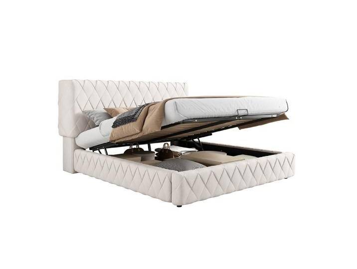 REDOM Polsterbett mit hochwertigem Samtstoff, verdicktem Kopf- und Fußteil (Doppelbett, Funktionsbet, Stauraumbett, 2-tlg., 160 x 200 cm, Ohne Matratze), Stauraum unter dem Bett, Interlaced-Webtechnologie, einfache Montage, beige, 2 tlg. von OTTO