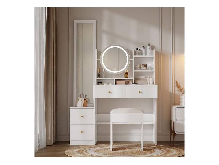 REDOM Schminktisch Kosmetiktisch,Frisiertisch (Multifunktionaler 4-in-1 Schminktisch mit LED, Ganzkörperspiegel & Stauraum – Perfekt für Schlafzimmer & Jugendzimmer – Ideal für Frauen & Teenager, 1-St., B109/D36/H164 cm), Mit Kippsicherung, weiß von OTTO