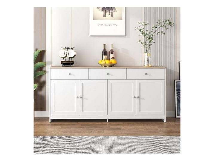 REDOM Sideboard Rustikales Sideboard im Landhausstil – Buffet Schrank mit 3 Schubladen (silberfarbenen Griffen, 160×75×37 cm) von OTTO