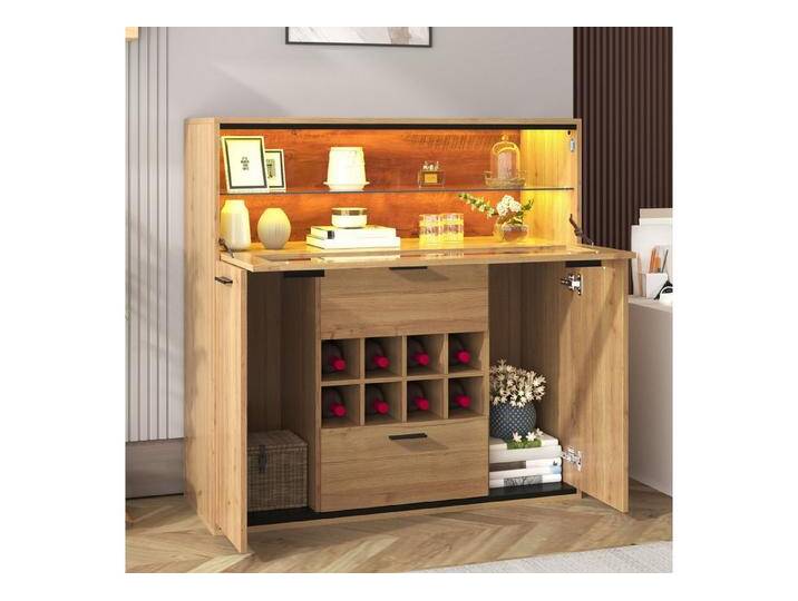 REDOM Sideboard Weinschrank mit LED-Beleuchtung, 16 Farboptionen (Stilvolles Wohnzimmermöbel, 110x111x38 cm), Glastrennwand & Gemusterte Rückwand von OTTO