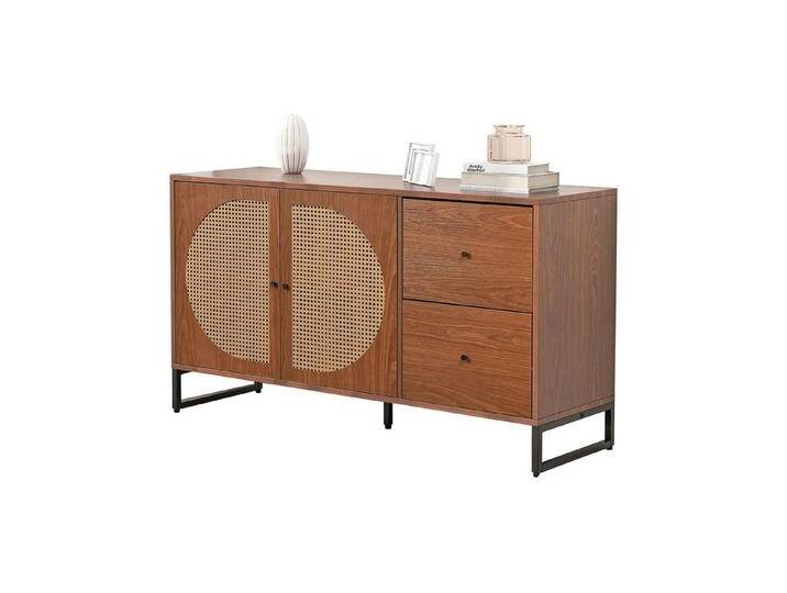 REDOM Sideboard mit Rattan-Türen und verstellbaren Regalen (Stauraum mit Retro-Design, 130*40*75 cm), Klassisches Design, braun von OTTO