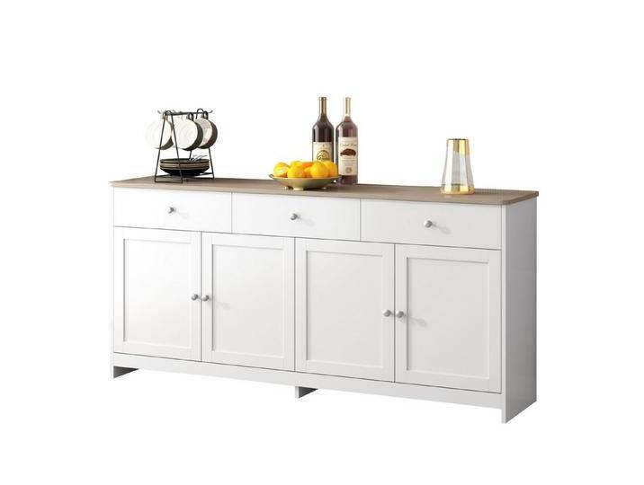 REDOM Sideboard mit weißer Holzmaserung (Kommode Aufbewahrungsschrank, 1 St., mit drei Schubladen und vier Klappen), im Landhausstil, Schubladen: 3 von OTTO