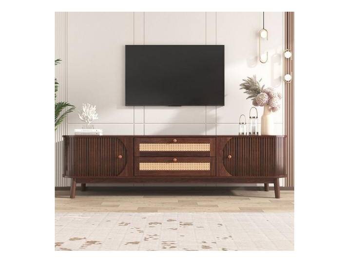 REDOM TV-Schrank Rattan Massivholz Lowboard Fernsehschrank (TV-Möbel mit Türen und Schubladen, TV-Ständer Kommode) 170cm, Natürlicher Landhausstil. von OTTO