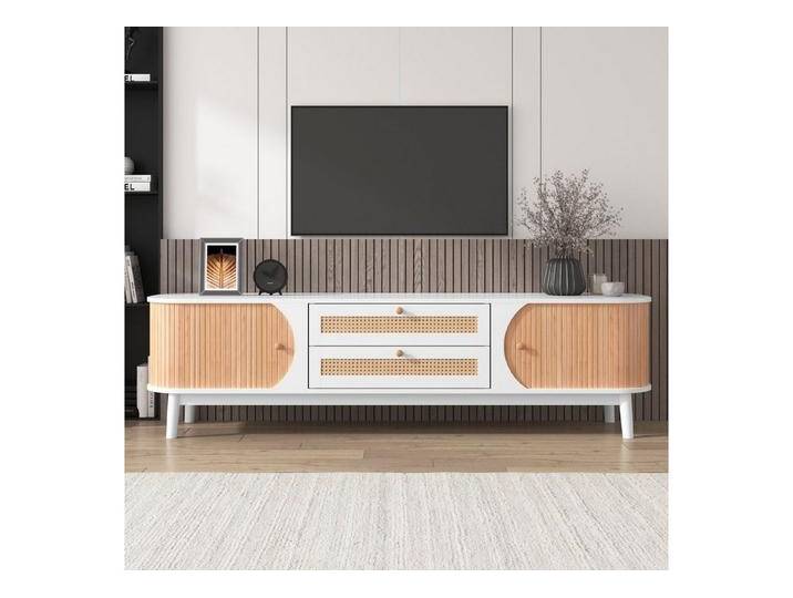 REDOM TV-Schrank Rattan Massivholz Lowboard Fernsehschrank (TV-Möbel mit Türen und Schubladen, TV-Ständer Kommode) 170cm, Natürlicher Landhausstil. von OTTO