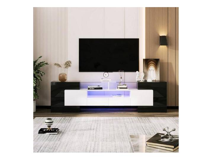 REDOM TV-Schrank TV-Ständer mit LED-Beleuchtung (Modernes Lowboard, 1-St., 200 cm) mit eleganter Glasoberfläche, schwarz von OTTO
