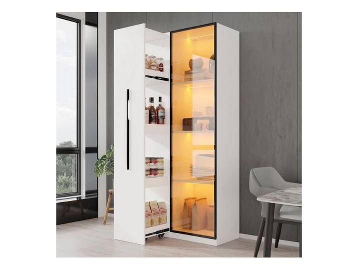 REDOM Vitrine MDF-Konstruktion (Multifunktionsschrank, Esszimmersch, 1-St., 1 Tür, 1 seitliche Schublade) mit Rollen und LED-Beleuchtung, schwarz von OTTO