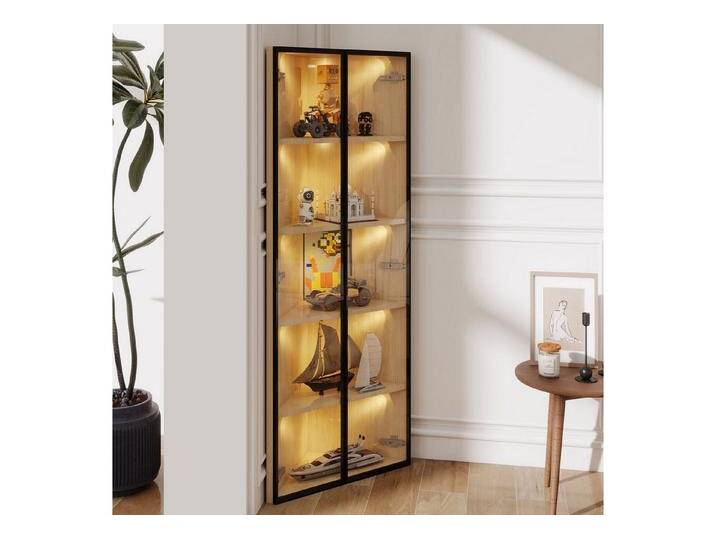REDOM Vitrine in Eichenholz-Optik mit LED-Beleuchtung (Weinschrank, Badezimmerschrank, für Eckpositionen, 1-St. von OTTO