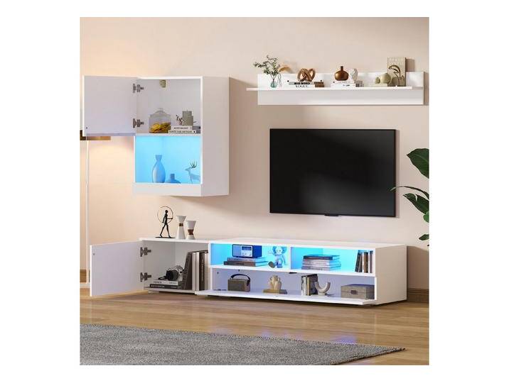 REDOM Wohnzimmer-Set mit Smartphone-gesteuerter Beleuchtung, (Wohnwand-set, Wohnzimmermöbel, 3-St., mit Soft-Close Scharnieren), mit LED-Beleuchtung von OTTO