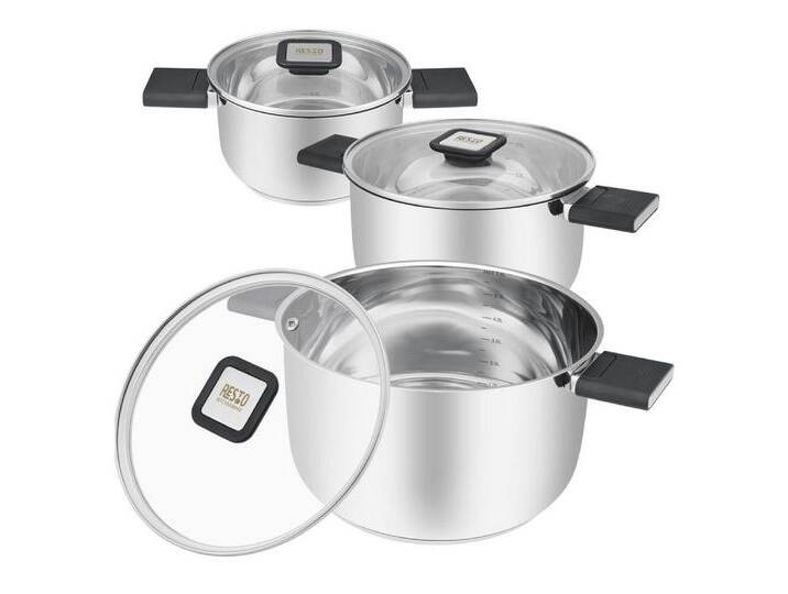 RESTO Kitchenware Topf-Set Anser, energiesparend und spülmaschinenfest, im Geschenkkarton, Edelstahl 18/10 (Set, 6-tlg., 1x Kochtopf Ø 16 cm, 1x Kochtopf Ø 20 cm, 1x Kochtopf Ø 24 cm), Geeignet für alle Herdarten, auch Induktion von OTTO