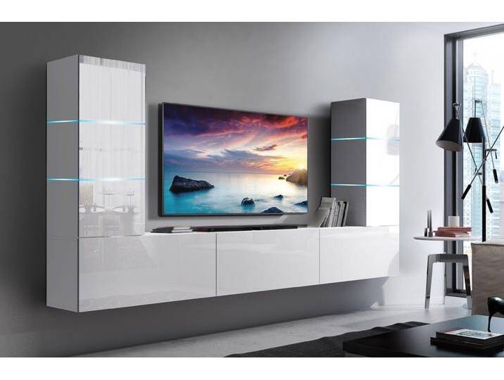 ROYAL24_MARKT Wohnwand - Hochwertige Wohnwand: Premium Material für dein Wohnzimmer, (Komplett Set, 5-St., Qualität und Innovation), Premium-Qualität - Moderne Eleganz - Stimmungsvolle Beleuchtung, weiß von OTTO