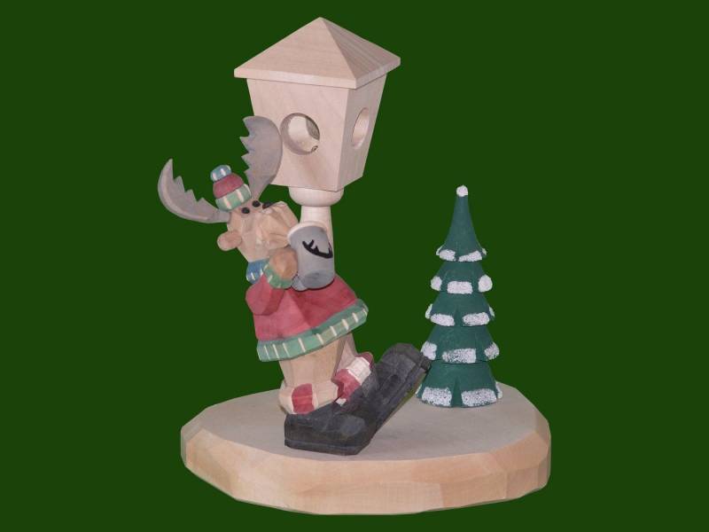 Räuchermännchen Räucherfigur Elch Biertrinker an der Laterne geschnitzt Höhe 15cm von OTTO