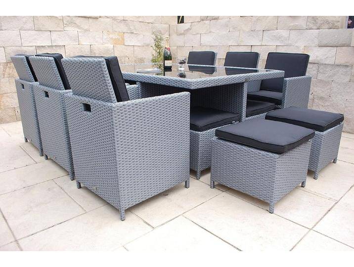 Ragnarök Möbel-Design Garten-Essgruppe Heimdall Esstisch Set 6+4, (Set, Polyrattan, Alu), klappbare Rückenlehne, Würfelsystem, grau silberfarben von OTTO