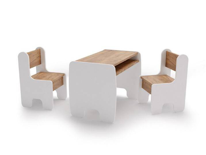 Raumhirsch Furniture Kindersitzgruppe – Kindertisch & Stühle, Kindermöbelset, Maltisch mit Hocker, Weiß-Eiche von OTTO