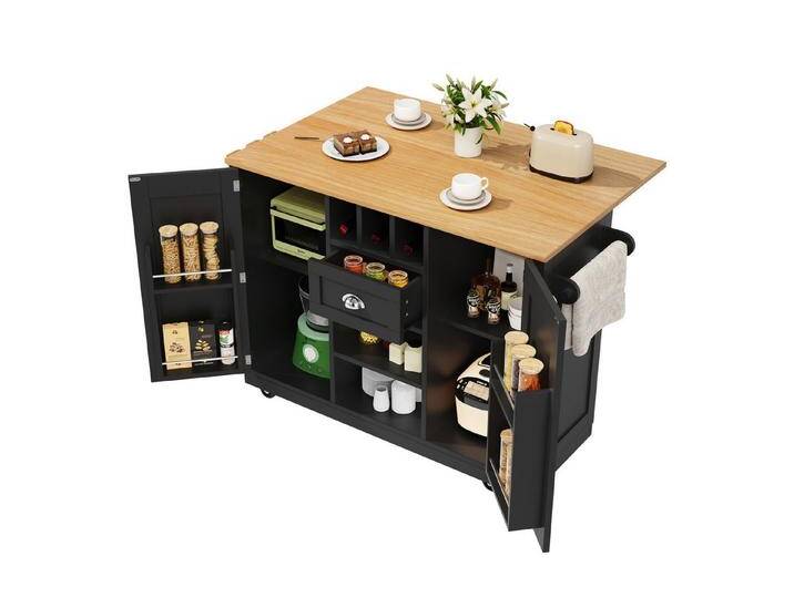 Refined Living Kücheninsel Esszimmerwagen auf Rollen,Küchenwagen mit Arbeitsplatte,Küchenschrank, (Buffetwagen mit Weinregal und Handtuchhalter, klappbare Seitenwände, mit Schublade & Türen, Esszimmerwagen Kücheninsel mit Arbeitsplatte Küchenwagen mit Weinrega, Küchenmöbel, Küchenwagen klappbar, Mobiler Weinschrank) von OTTO