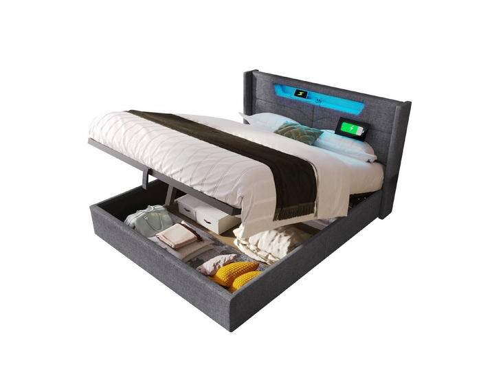 Refined Living Polsterbett LED Doppelbett Jugendbett mit USB Typ C Ladefunktion Stauraumbetten (modernes Bett, Leinenbett, Komfortbett Schlafzimmermöbel mit lattenrost, 1-tlg., ohne-Matratze 160 x 200 cm Bettgestell aus Leinenmaterial), Großzügiger Stauraum Refined Living Polsterbett LED Doppelbett Jugendbett mit USB Typ C Ladefunktion Stauraumbetten (modernes Bett, Leinenbett, Komfortbett Schlafzimmermöbel mit lattenrost, 1-tlg., ohne-Matratze 160 x 200 cm Bettgestell aus Leinenmaterial), Großzügiger Stauraum von OTTO