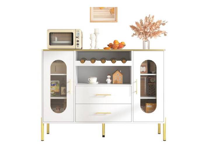 Refined Living Sideboard Sideboard mit Glasfronten & Weinregal (120 L x 38 B x 90 H cm, mit Glasfronten & Weinregal – modernes Esszimmer-Sideboard, Aufbewahrungsschrank Wohnzimmer, verstellbarer Fuß, goldene Akzente, Schubladen, dekoratives Möbel, 1 St., Hochwertiges Material & langlebig,Großer Stauraum), für Flur,Wohnzimmer,Arbeitszimmer,Wohnung,Schlaf-/Esszimmer von OTTO