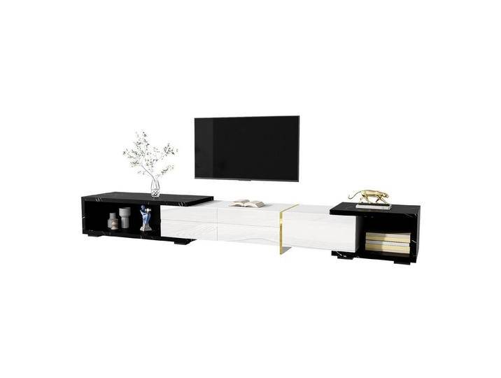 Refined Living TV-Schrank mit variabler Länge, Fernsehtisch mit Marmoroptik, Lowboard, TV-Möbel (1-St., mit Hochglanz-Matt-Finish und goldenen Verzierungen) von OTTO