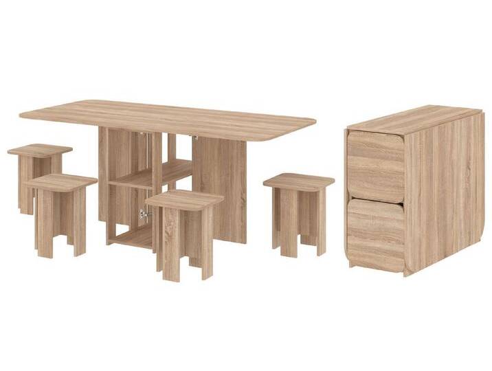 Rodnik Essgruppe Klapptisch-Hocker-Set 5 in 1, (Esstisch-Set, klappbar, 5-tlg., für kleine Räume), Tisch-Transformer, XL, kompakt, funktional, Hocker im Tisch verstaubar von OTTO