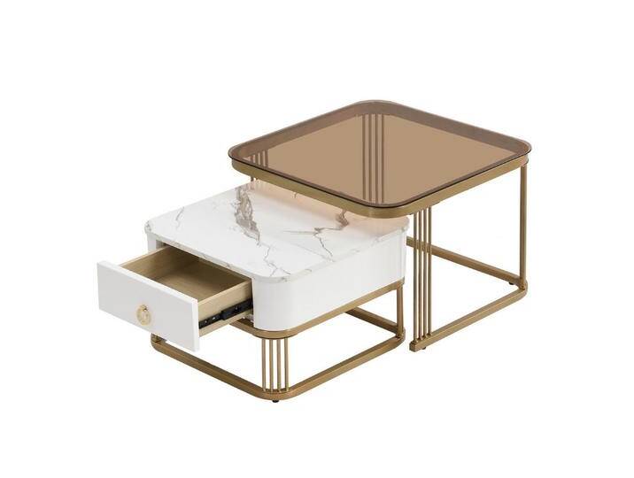 Rutaqian Couchtisch 2er set, Beistelltisch-Set, 60×45+50×34cm, coffee table mit Schubladen, Marmoroptik, einfaches Design, für Wohnzimmer/Schlafzimmer von OTTO