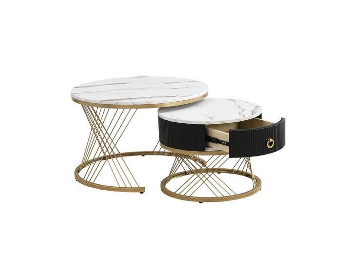 Rutaqian Couchtisch Couchtisch Rund 2er Set, Satztische, Wohnzimmertisch mit Schubladen (Moderner Beistelltisch aus MDF mit Stabilem Metallgestell), Geeignet für Wohnzimmer, Balkon, Büro von OTTO