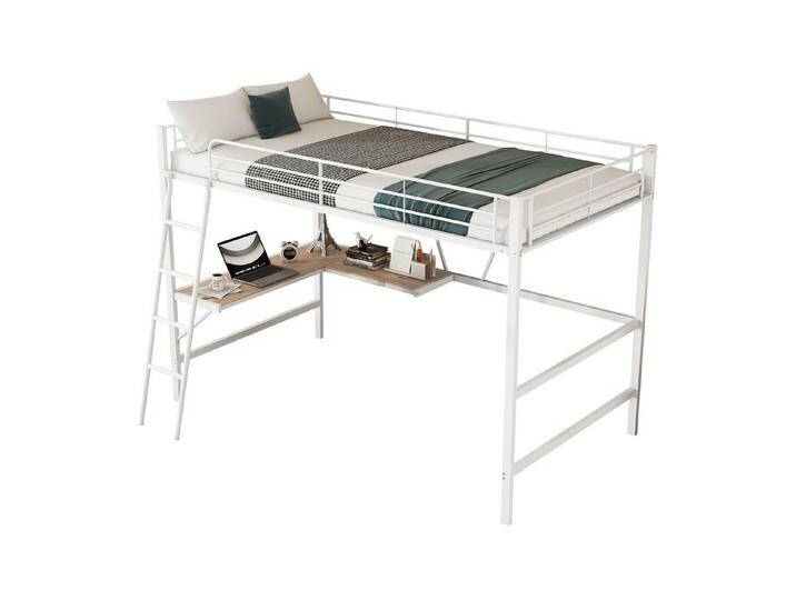 Rutaqian Hochbett Hochbett, Eisenbett mit L-förmigem Schreibtisch, 90x200cm (1-St., mit einem Regal, Ohne Matratze, Weiß) Hochbett von OTTO