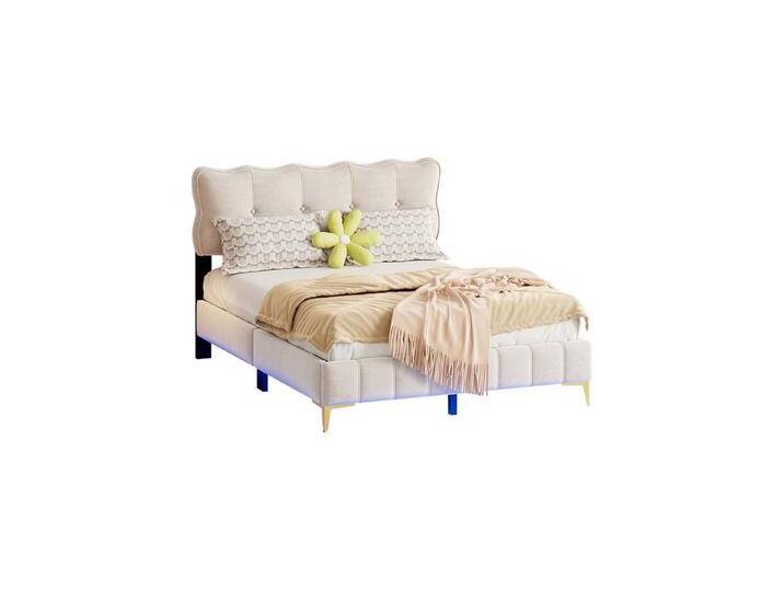 Rutaqian Jugendbett Polsterbett Doppelbett mit LED, mit Lattenrost und Kopfteil, (1-tlg), Rückenlehne, hohe Metallfüße, aus Samtstoff 140 x 200 cm von OTTO