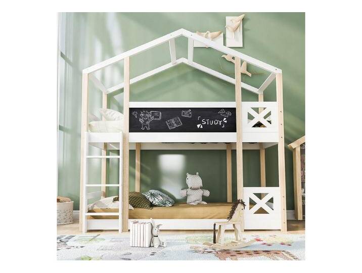 Rutaqian Kinderbett Hochbett,Kinderbett Baumhaus mit Leiter 90 x 200 cm (1-tlg), 2x Lattenrost- Natur & Weiß, weiß von OTTO