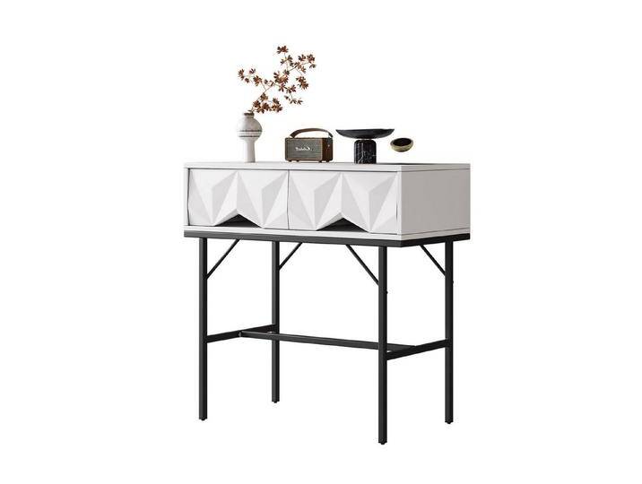 Rutaqian Konsolentisch Moderner Konsolentisch, geometrisches, dreidimensionales Schubladen (1-St., 80x40x80cm), für Eingang und Wohnzimmer (Weiß + Schwarz/goldene Beine) von OTTO