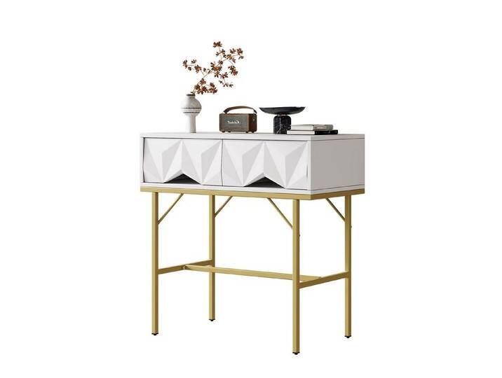 Rutaqian Konsolentisch Moderner Konsolentisch, geometrisches, dreidimensionales Schubladen (1-St., 80x40x80cm), für Eingang und Wohnzimmer (Weiß + Schwarz/goldene Beine) von OTTO