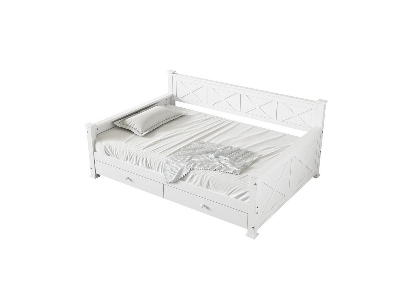 Rutaqian Schlafsofa Flachbett mit 2 Schubladen, Lattenrost (ohne Matratze), Einzigartiges Muster, Einfaches und Modernes Design Holzbett,90x200 cm von Rutaqian