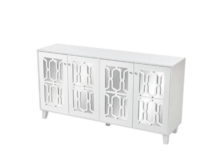 Rutaqian Schubkastenkommode Verspiegelte Anrichte mit Kühlen Kristallgriffen, Vier Türen (Kommode mit Beweglichem Laminat für Wohn- und Esszimmer, 160x40x84 cm) von OTTO
