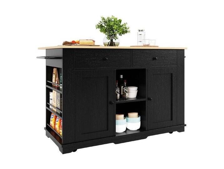 Rutaqian Sideboard Küchenschrank, Servierwagen mit Arbeitsplatte, 2 Schubladen, 6 Fächern (Ablagen und Handtuchhalter auf Beiden Seiten,Viel Stauraum, Küchenwagen mit Steckdosenleiste Ausgestattet, 5 Universalrädern) von OTTO