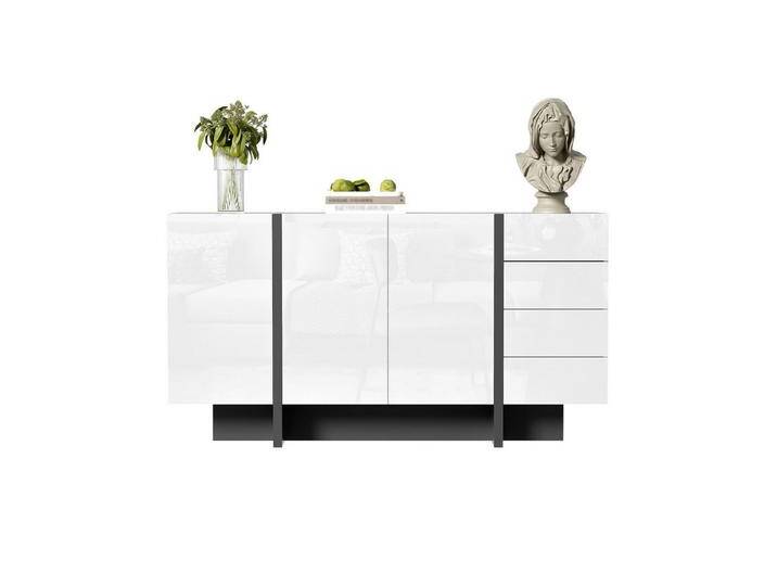 Rutaqian Sideboard Sideboard,moderner und schlichter Anrichte mit 2Türen und 4 Schubladen (1 St., Weißer Hochglanz-Sideboard,150x40x80.5cm), leicht zu reinigen von OTTO