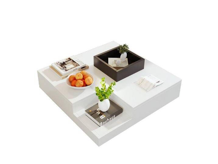 Rutaqian Wohnzimmertisch Couchtisch mit Herausnehmbarer Aufbewahrungsbox (Wohnzimmertisch 72x72x30 cm, 3 Farben Verfügbar, Beistelltisch Weiß und Schwarz mit LED-Beleuchtung (Grau ohne LED) von OTTO