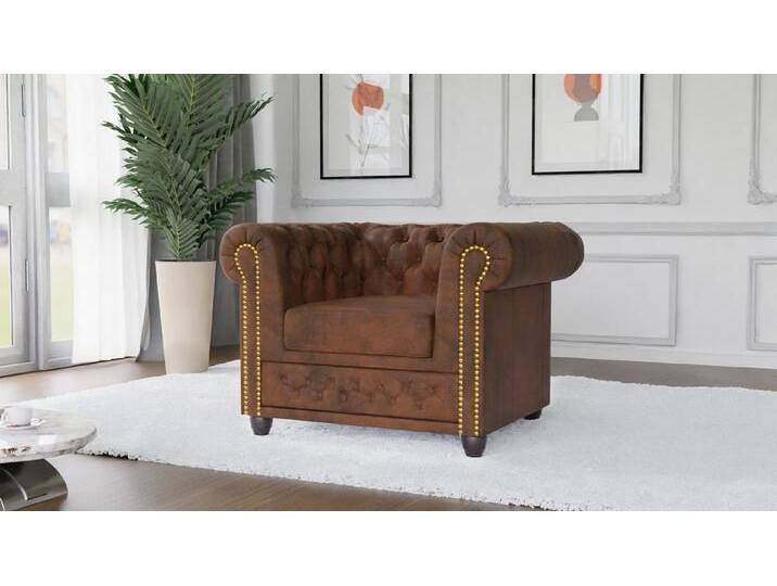 S-Style Möbel Chesterfield-Sessel Anton aus Vintage Optik Microfaser mit Holzfüßen (Chesterfield Sessel), mit Wellenfederung, braun, Braun von OTTO