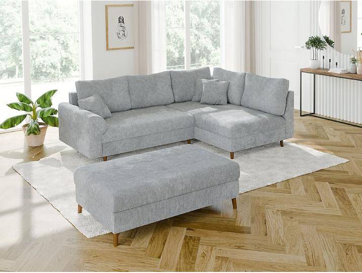 S-Style Möbel Ecksofa mit Schlaffunktion und Hocker Kristian aus Chenille-Stoff, Ottomane links oder rechts bestellbar. Schlaffunktion in Kombination mit Hocker möglich., mit Wellenfederung, grau von OTTO