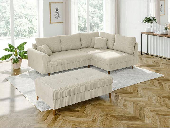 S-Style Möbel Ecksofa und Hocker Zara mit Schlaffunktion und Braun Holzfüßen aus Cord-Stoff, Ottomane links oder rechts bestellbar. Schlaffunktion in Kombination mit Hocker möglich, mit Wellenfederung, beige S-Style Möbel Ecksofa und Hocker Zara mit Schlaffunktion und Braun Holzfüßen aus Cord-Stoff, Ottomane links oder rechts bestellbar. Schlaffunktion in Kombination mit Hocker möglich, mit Wellenfederung, beige von OTTO