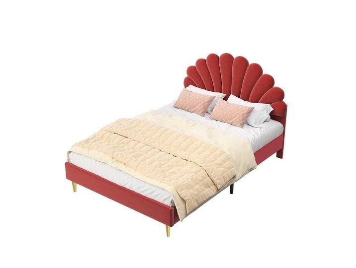 SEEZSSA Polsterbett 140x200cm Doppelbett Kinderbett Bettgestell Gästebett mit Kopfteil, Blumenform und Lattenrost, Kinderbett in hautfreundlichem Samtstoff von OTTO