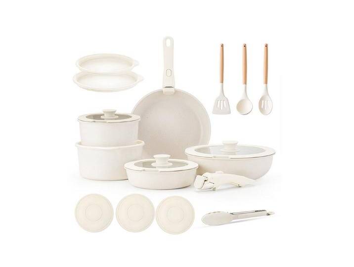 SEHAUSEU Pfannen-Set Topf-Set Kasserolle Bratpfanne mit abnehmbarer Griff, Antihaft,weiß, (19-tlg), 7-tlg.&19-tlg., weiß, 19 tlg. von OTTO
