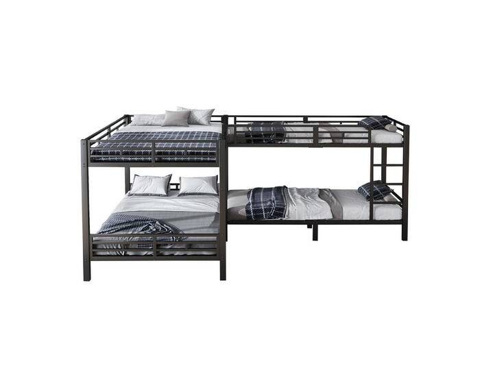 SOFTWEARY Etagenbett mit 4 Liegeflächen (90x200cm/140x200cm, Metallbett), Kinderbett mit Rausfallschutz, Leiter und Lattenrost von OTTO