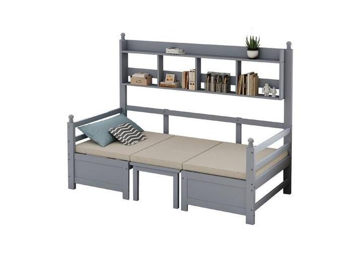 SOFTWEARY Funktionsbett mit Bettfunktion, Liegefläche umbaubar zur Sitzgruppe (90x200 cm), Einzelbett mit Regal, Holzbett, Gästebett, grau, grau von OTTO