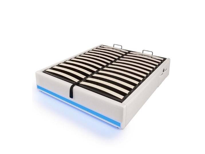 SOFTWEARY Futonbett mit LED-Beleuchtung und Aufbewahrung (140x200 cm), Doppelbett ohne Kopfteil, Leinen, beige, beige von OTTO