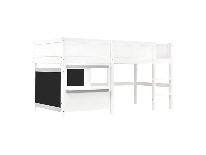 SOFTWEARY Hochbett Kinderbett mit Lattenrost und Leiter (90x200 cm) Holzbett aus Kieferholz, Einzelbett mit Rausfallschutz, weiß von OTTO